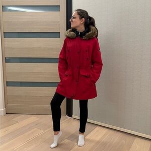 Nautica Women's Red Jacket with Faux Fur Hood